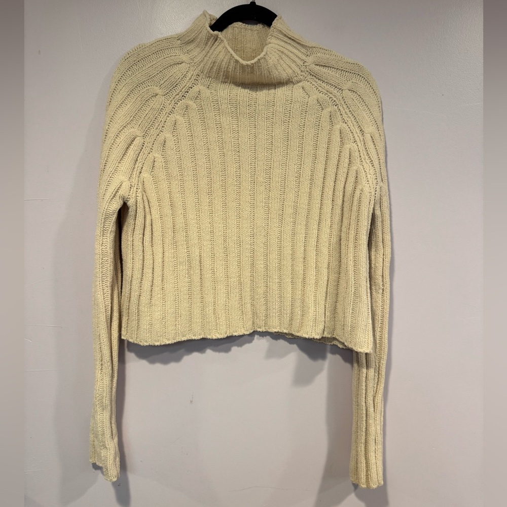 American eagle knit chenille cream mock neck long sleeve crop sweater
